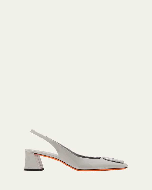 Lemon Patent Buckle Slingback Pumps